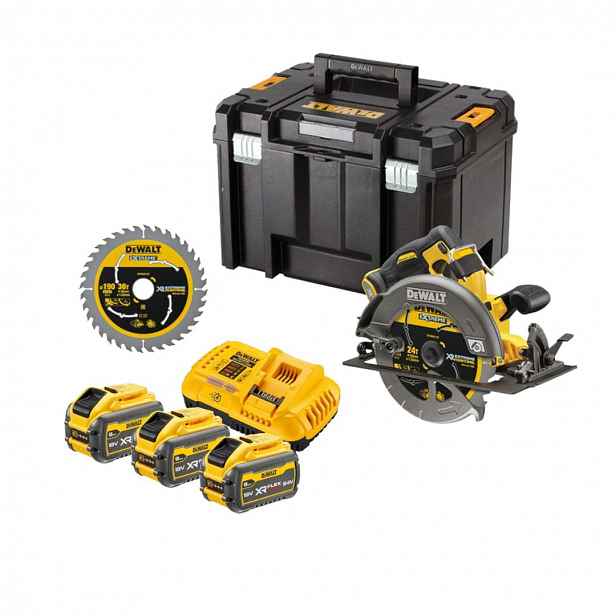 DeWALT - 54V AKU kotoučová pila 190 mm, s příslušenstvím, 3x aku 9,0 Ah Li-Ion, nabíječka DCS578NTA