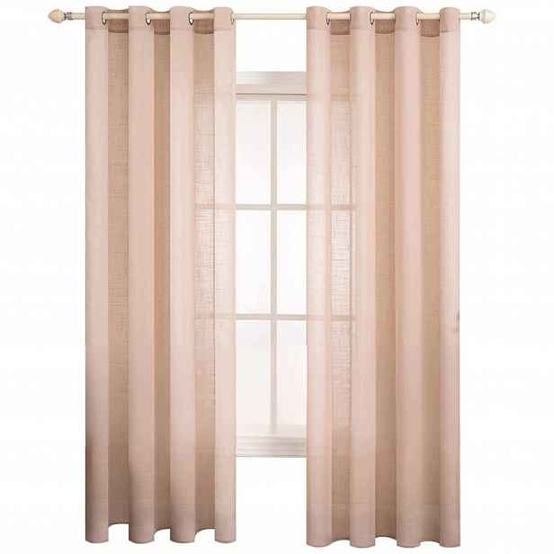 Lněné záclony voál broskvové, sada 2 kusů na průchodkách 140 x 185 cm