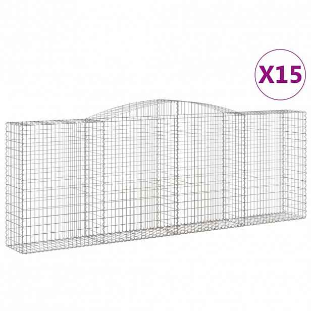 vidaXL Klenuté gabionové koše 15ks 400x50x140/160cm pozinkované železo