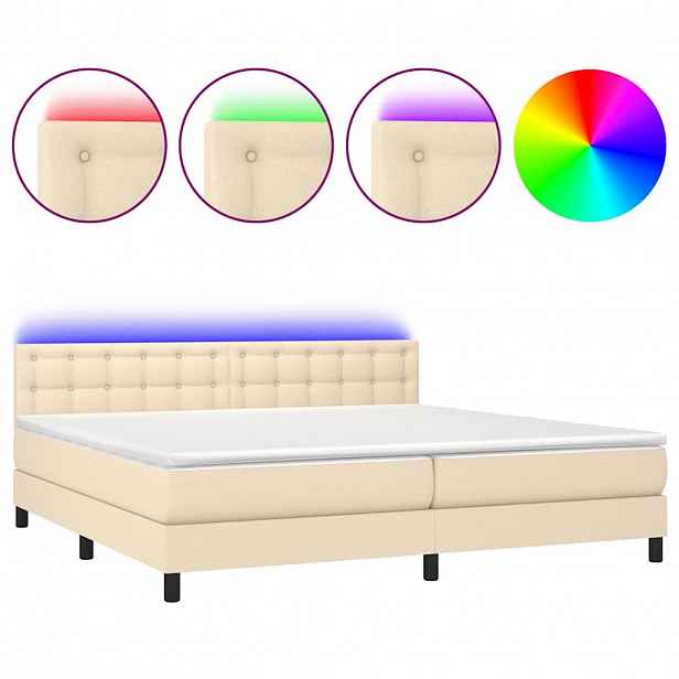 vidaXL Box spring postel s matrací a LED krémová 200x200 cm textil