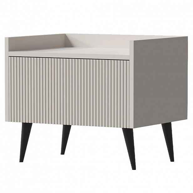 Beautysofa NOČNÍ STOLEK Amfali s 1 dveřmi, drážkovaná čela, systém Push-to-open, kovové nohy, 52 cm, kašmír