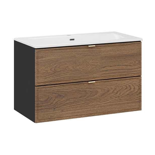Comad Závěsná skříňka Talia Casella se zápustným umyvadlem 80 cm černý mat/dub casella