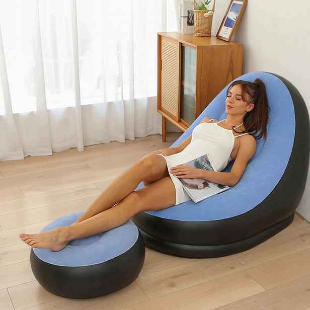 Nafukovací Ergonomické Křeslo S Podnožkou, Vločkovaná Plocha Pro Kempování
