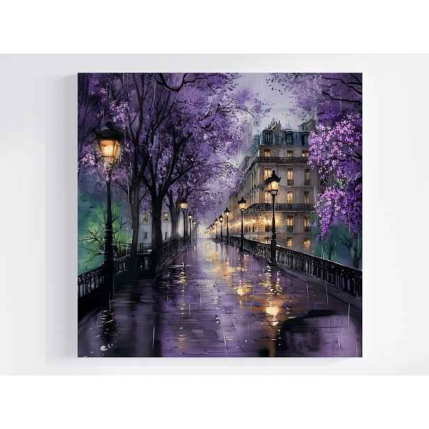 Obraz Na Plátně Canvas Paříž Večer Fialové Kvetoucí Stromy 50x50