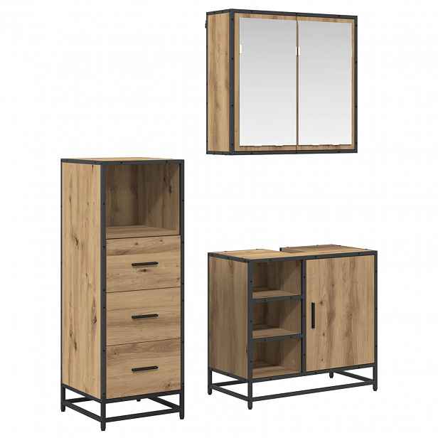 vidaXL Sada koupelnového nábytku 3 ks Artisanový dub 65 x 33 x 60 cm