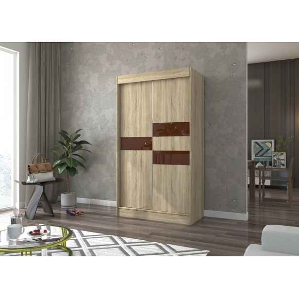 Šatní skříň s posuvnými dveřmi 120 cm ELANA - dub sonoma / tmavě hnědá