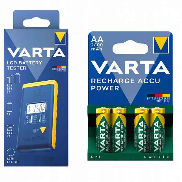 Varta Sada Tester Měřič baterie LCD Akumulátory Aa 2600 mAh NiMH 4ks