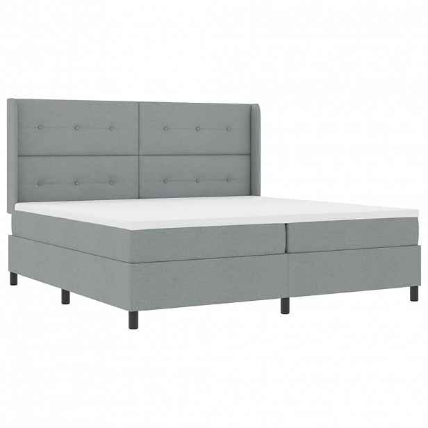 vidaXL LED box pružinová postel s čelo Světle šedá 200 x 200 cm textil