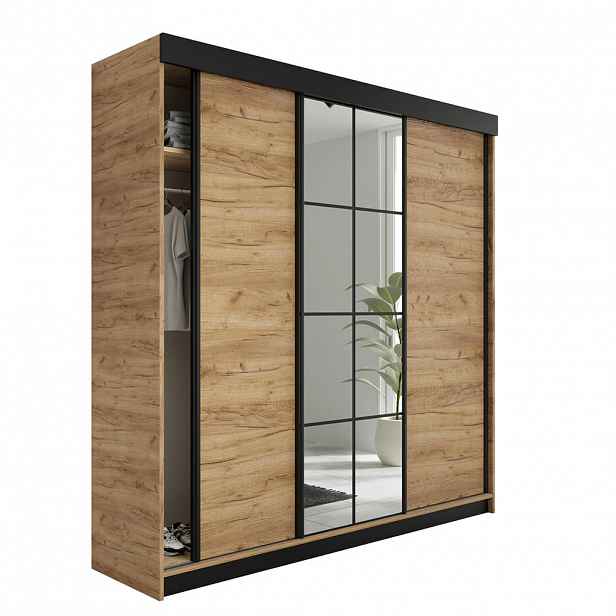 Kier Furniture POSUVNÁ ŠATNÍ SKŘÍŇ LAMARO Dub Craft 200x205x59cm