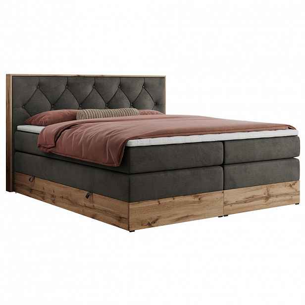 MKS POSTEL BOXSPRING VENETO KING 160/200 - Šedá Samet - H3
