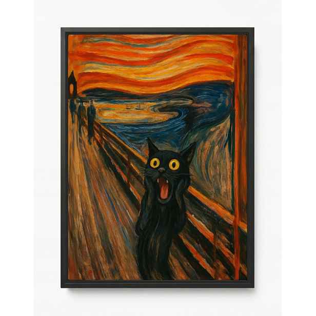 Obraz Rám Americká Krabička Grafika Munch Styl Křik Černá Kočka 60x80