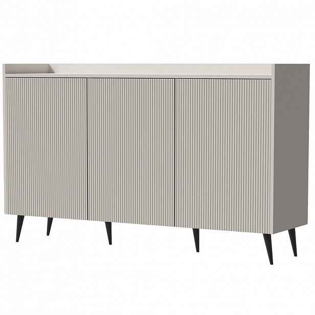 Beautysofa KOMODA Amfali se 3 dveřmi, drážkovaná čela, systém Push-to-open, kovové nohy, 150 cm, kašmír