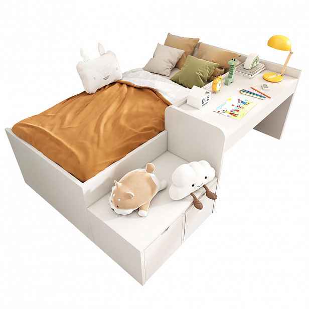 CHICFURN DĚTSKÁ POSTEL 90/200 cm v bílé barvě s psacím stolem a 2 zásuvkami