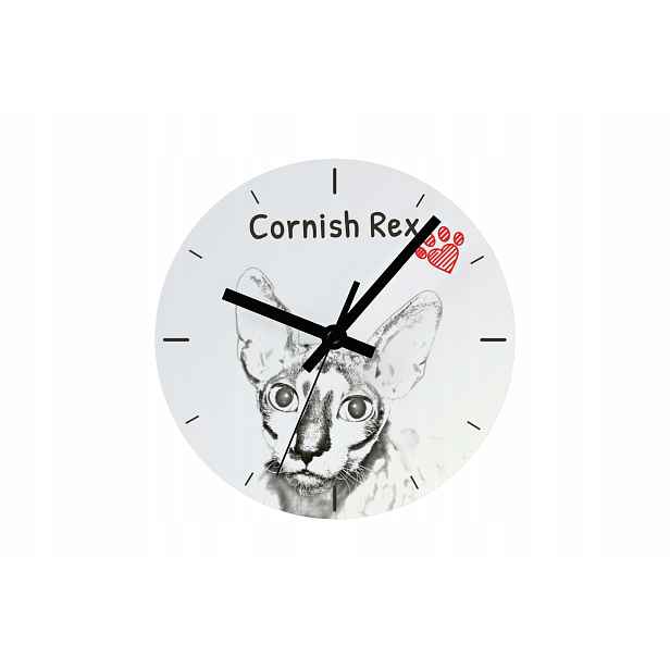 Kočka Cornish Rex hodiny s kočkou závěsné a stojící, personalizace fotografií