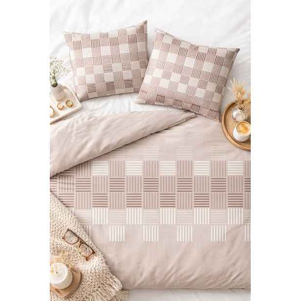Sada povlečení béžová geometrická bavlněná 200x220 elegantní béžová