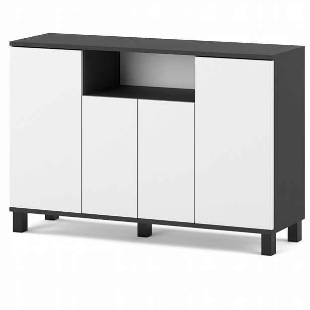 Komoda 120 CM Šedá Bílá 4 Dvířka Moderní Rtv Skříňka Loft Do Obývacího Pokoje