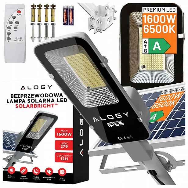 Lampa 1600W Solární pouliční Nastavitelný panel Silný zahradní držák Montáž