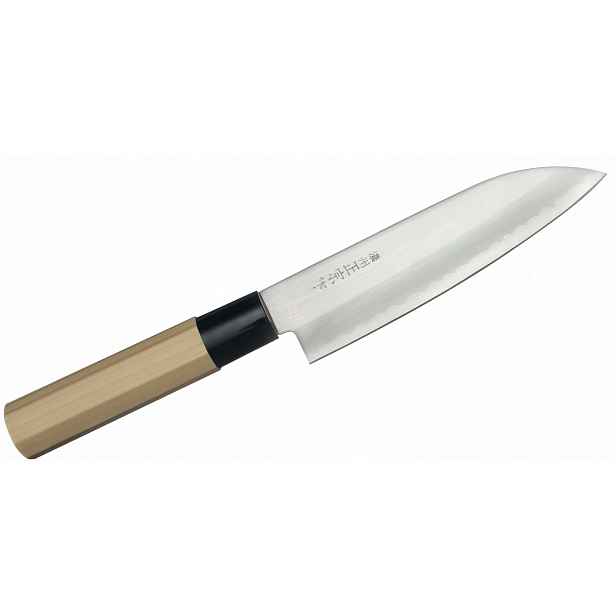 Nůž Santoku Satake Yoshimitsu 15 cm ocel uhlíková SK-5 62 Hrc magnolie