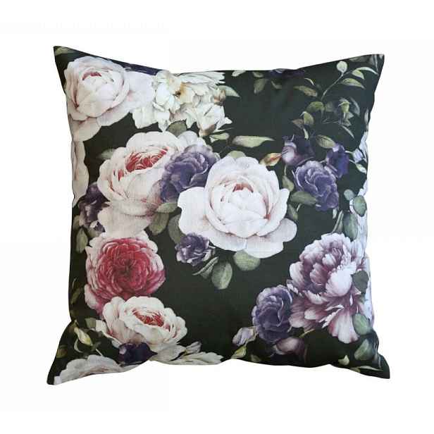 Tmavě zelený bavlněný polštář s květy Moulin - 50*50cm Chic Antique