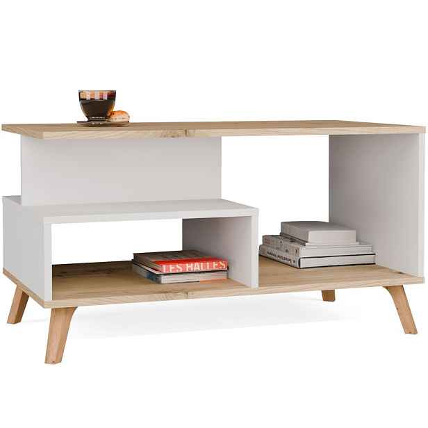 TP Living Konferenční stolek Olympo 90 cm bílý/dub Artisan