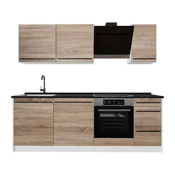 Vicco KUCHYŇSKÝ KOUT R-Line, Sonoma/Bílá, 220 cm pracovná doska antracitová