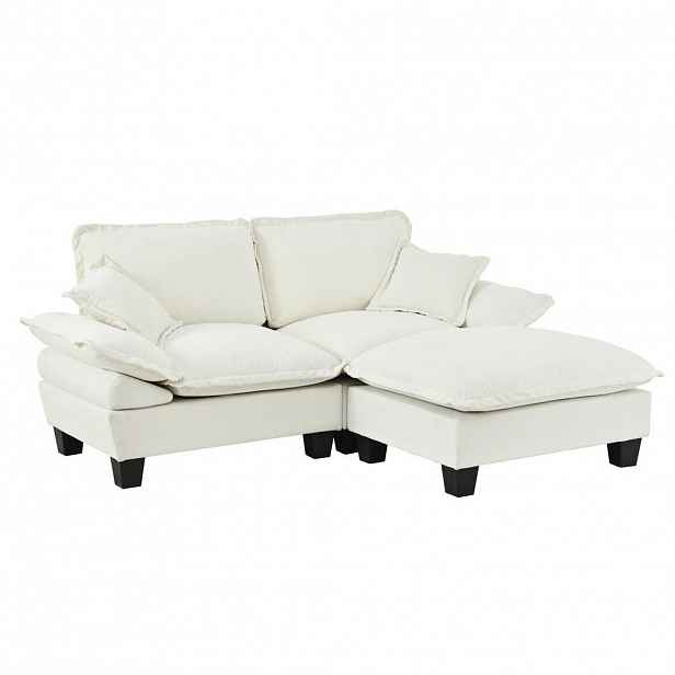 Modfu ROHOVÁ pohovka z chenillu 194x151x90 cm béžová s pohyblivým otomanským modulem a měkkými područkami