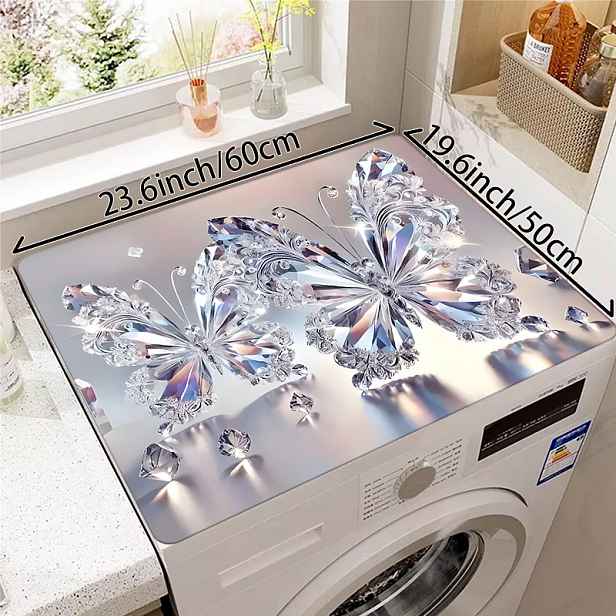 TEMU 1 ks VButterfly Diamantový Kryt na Pračku - 23,6x19,6 palce (60x50 cm), Odolný a Stylový Doplňek do Kuchyně, Ochranná Podložka | Živé Tiskové