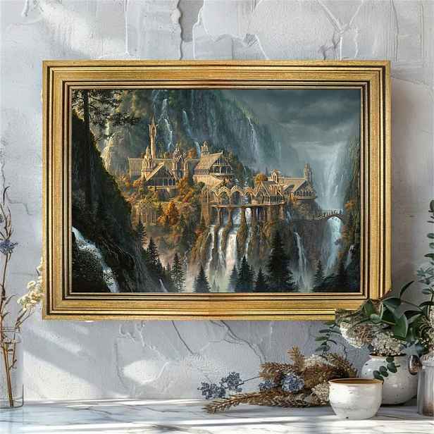 TEMU 2D Plochý, 1 ks Bezrámový 2D Plochý Filmový Obrázek Pán Prstenů Krajina Středozemě Rivendell Filmový Plakát a Tisky na Plátně Nástěnné Umění pro