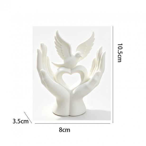 TEMU Bílá umělecká holubice s dutým srdcem a držícími rukama, plastová umělecká ozdoba, dekorace na stůl, dekorace do domácí kanceláře, na knihovnu,