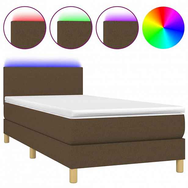 vidaXL Box spring postel s matrací a LED tmavě hnědá 80x200 cm textil