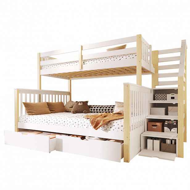 CHICFURN PATROVÁ POSTEL 90/200 cm & 140/200 cm v bílé a přírodní barvě se zásuvkami