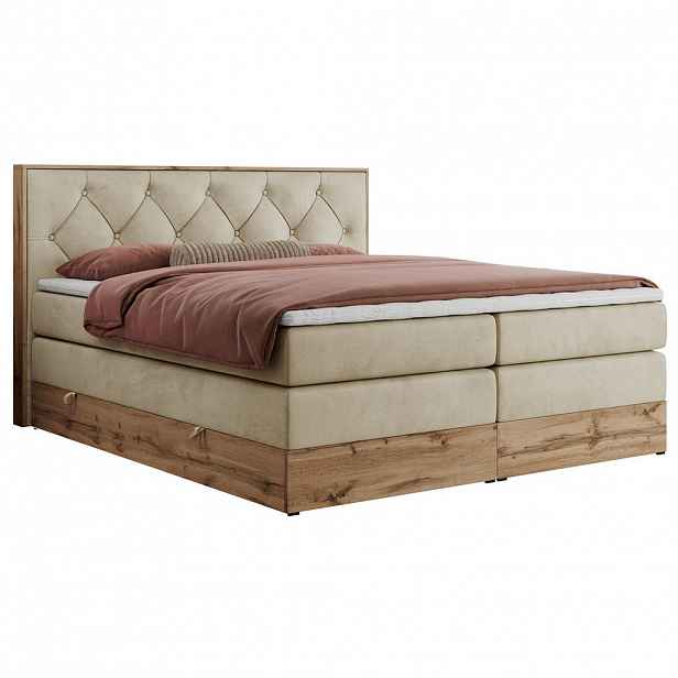 MKS POSTEL BOXSPRING VENETO KING 140/200 - Béžová Samet - H3
