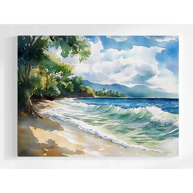 Plakát Krajina Havaj Tropiki Pláž Oceán Vlny Palmy 100x75