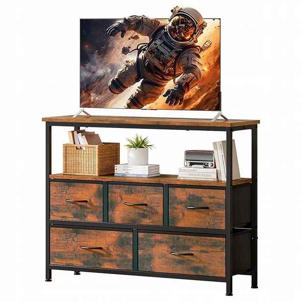 Rtv skříňka 100×30×80 cm s 5 zásuvkami a policí pro televizory 55", hnědá
