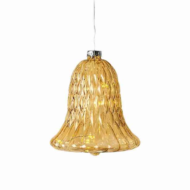LED skleněný zvonek, zlatý, Ø 9 × 10 cm, 5 diod, IP20 interiér, 1× AAA