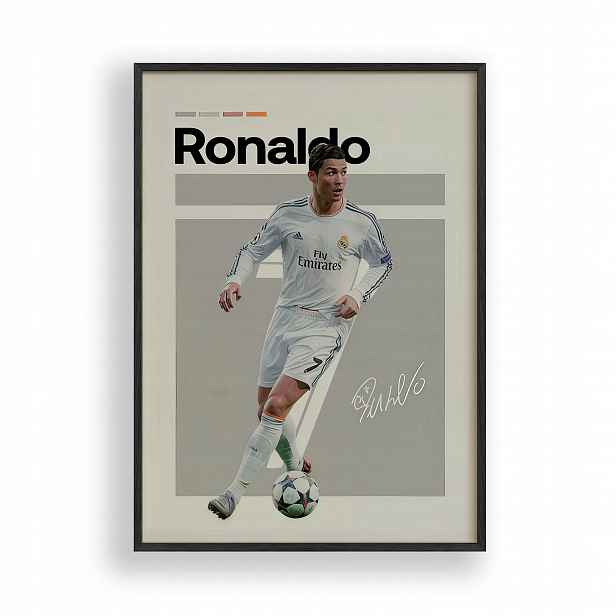 Plakát Ronaldo Real Madrid obraz Rámeček Dřevěný Černý 30x40 cm