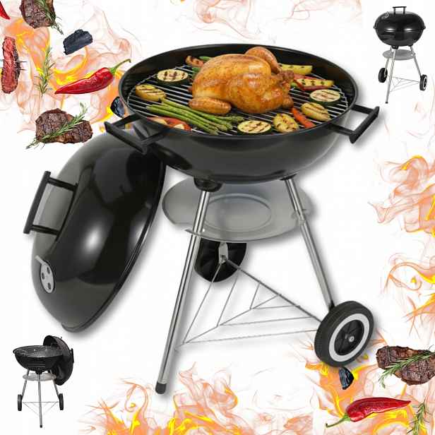 Zahradní gril na uhlí Kinghoff KH-2033 s víkem 41 cm na kolečkách Rošt