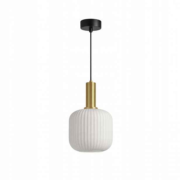 Závěsná lampa lustr nad stůl ze skleněných bílých stínítek zlatá K-5871 Fabio M