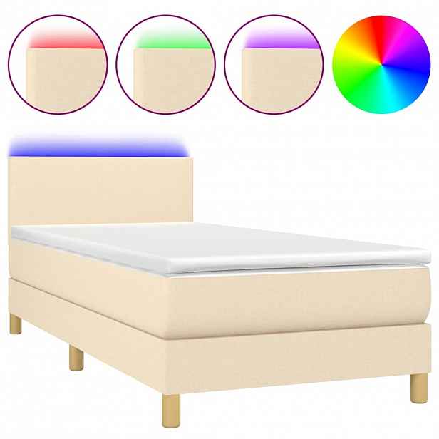 vidaXL Box spring postel s matrací a LED krémová 80 x 200 cm textil