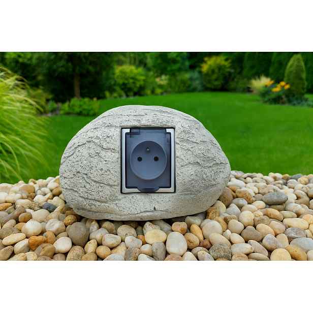 Green Lane Zahradní kámen s IP44 230V zásuvkou, venkovní dekorace