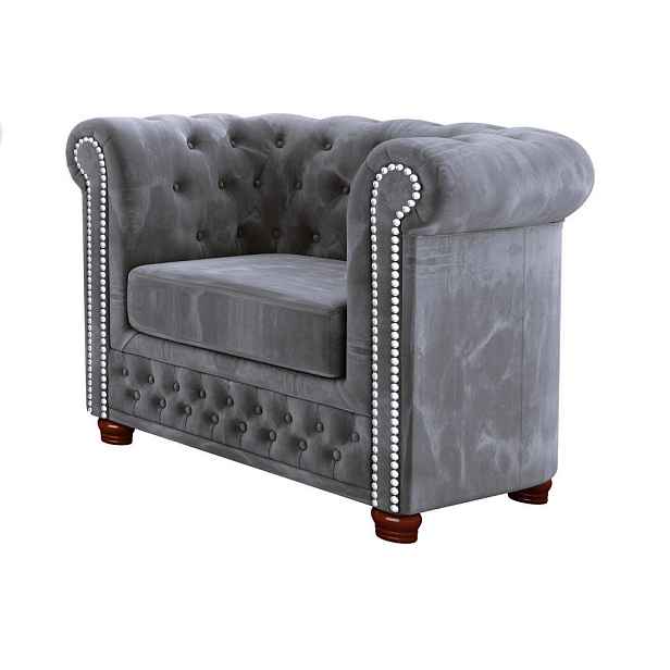 S-Style CHESTERFIELD KŘESLO Lauren ze šedého sametu