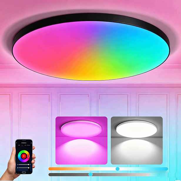 Stropní Svítidlo Stropní Svítidlo Led Rgb 24W Kulatá Barevná Černá 2700K-6500K