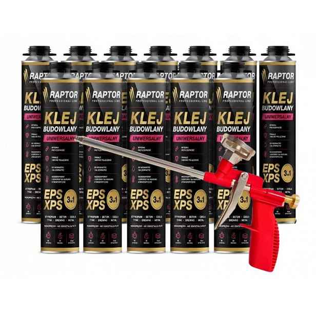 12X Stavební lepidlo Silné 750 ml Univerzální Eps Xps Betonu Raptor pistole