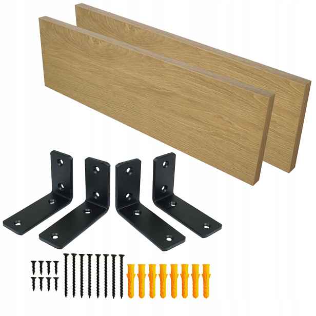 2x nástěnná police dub 650 mm, laminovaná deska, formát nábytku držák