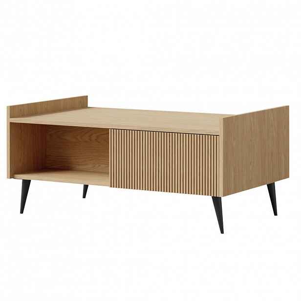 Beautysofa KONFERENČNÍ STOLEK Amfali s 1 dveřmi a otevřenou policí, drážkovaná čela, systém Push-to-open, kovové nohy, 100 cm, jarní dub