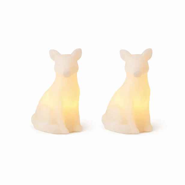 LED svíčky z pravého vosku na baterky, liška, 7 × 10 cm, bílá, sada 2 ks, CR2032