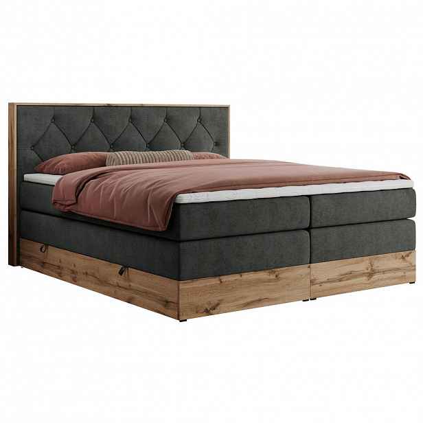 MKS POSTEL BOXSPRING VENETO KING 180/200 - Šedá Strukturovaná látka - H3