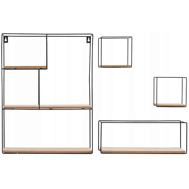 Nástěnná police Loft Kovová Loft Dřevo 4 ks Sada 50x40x10 cm