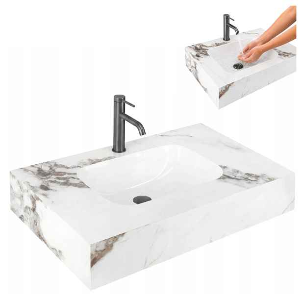 Nástěnné obdélníkové umyvadlo Aresa Cold Jade 80 cm Konglomerát Bílá Rea