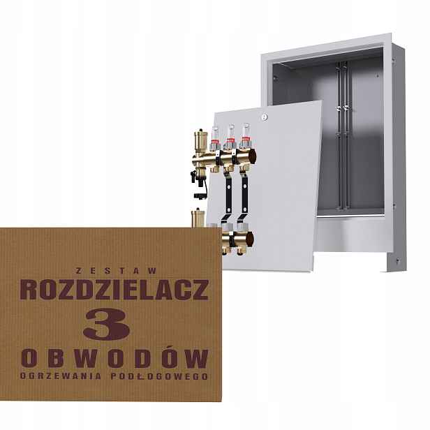 Rozdělovač pro 3-okruhovou mosaznou podlahu a podomítkovou skříňku, bílý